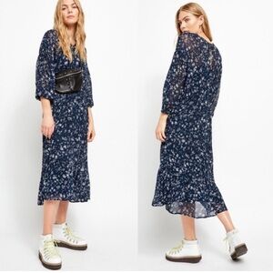 Free People Navy Blue Floral Midi Dress